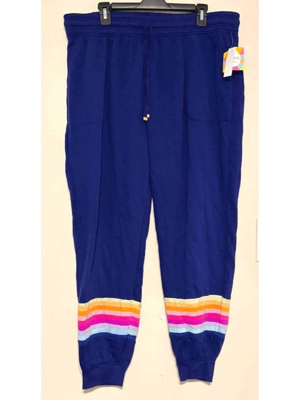New NWT Cabana by Crown & Ivy Blue Rainbow Striped Sweatpants Joggers Size 2X